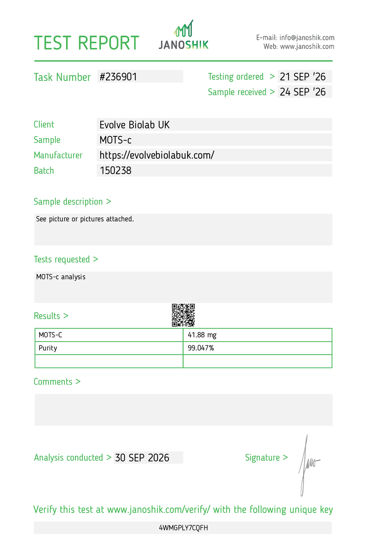 MOTS-C - 10mg - Evolve Biolab UK