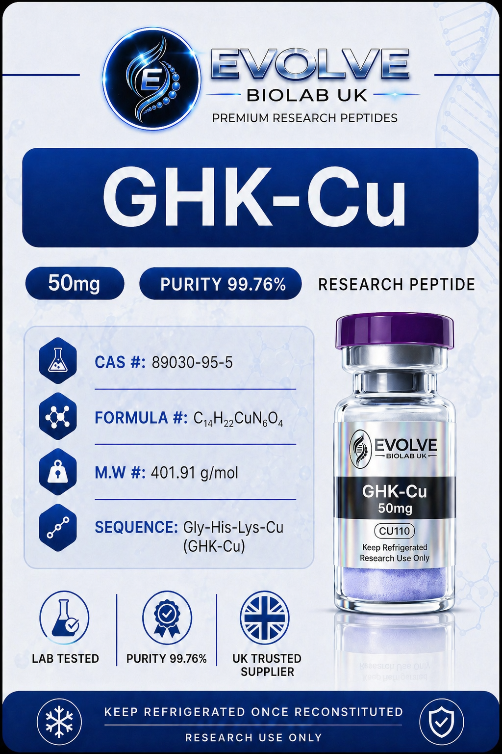 GHK-Cu Research Peptide UK 50mg & 100mg | Lab Tested | Evolve Biolab UK GHK-Cu Research Peptide UK 50mg & 100mg | Lab Tested | Evolve Biolab UK